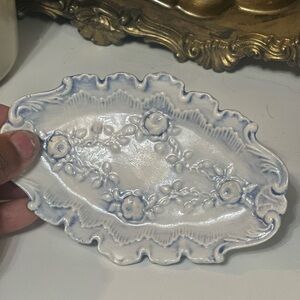 Signed Blue scalloped Dish